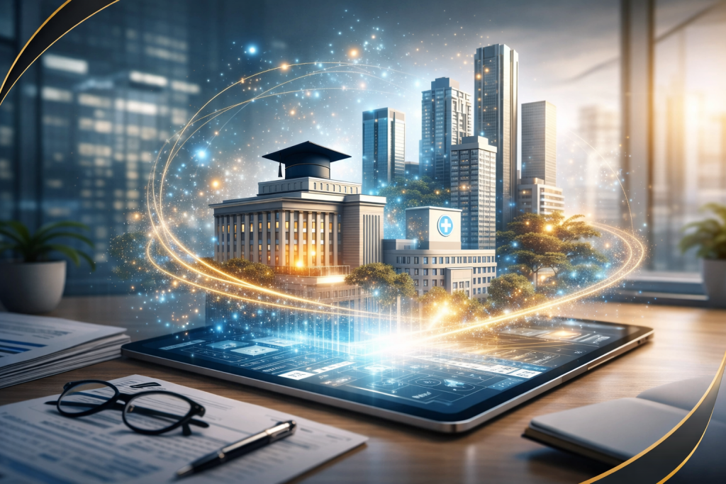 a digital conceptual illustration showcases instit